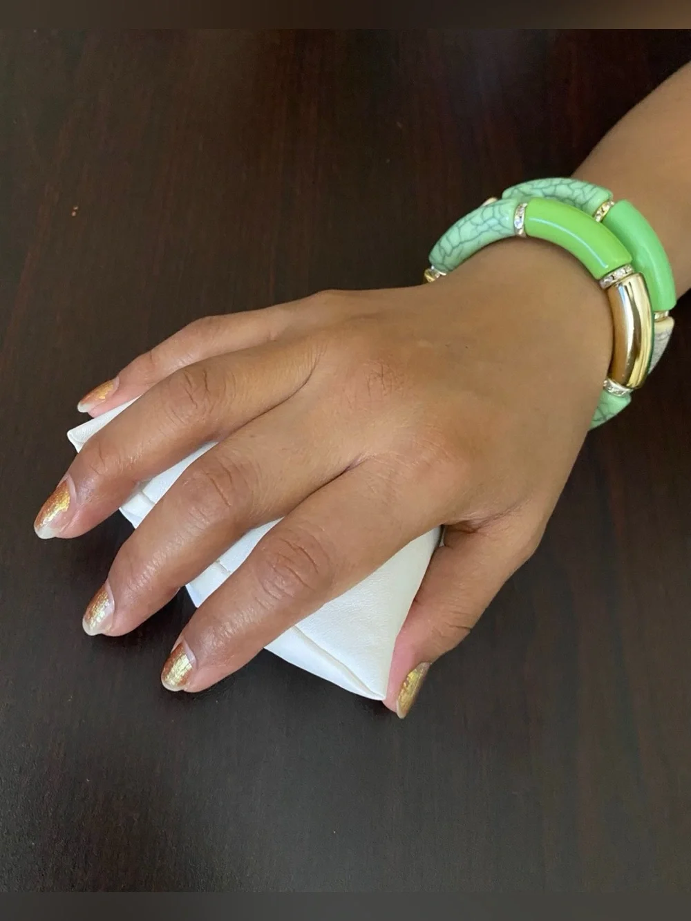 Green Enamel & Gold Accent Stretch Bracelet set